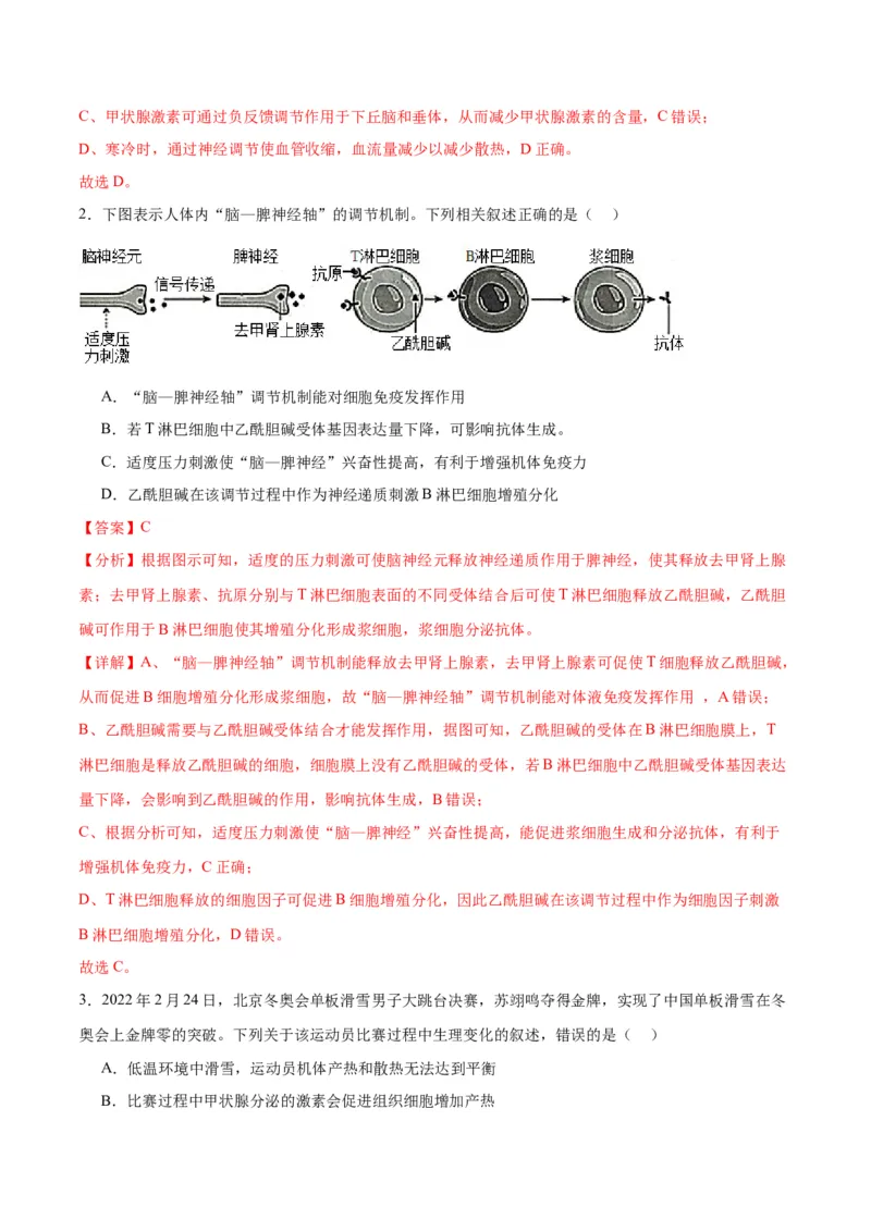 专题31动物生命活动调节的综合分析（解析版)_2024年新高考资料_3.2024专项复习_备战2024年高考生物一轮复习重难点专项突破