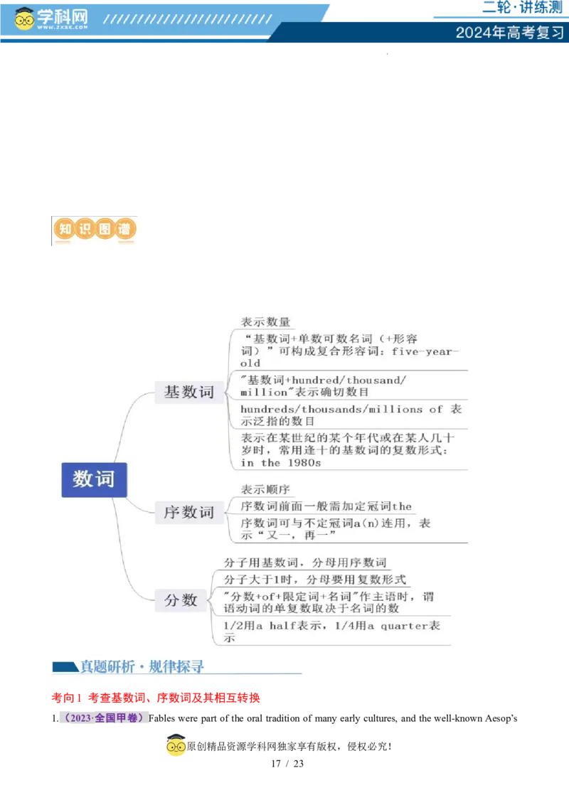 专题01名词、数词（讲义）（解析版）_03高考英语_新高考复习资料_2024年新高考资料_二轮复习资料_2024年高考英语二轮复习讲练测（新教材新高考）_第一部分语法知识
