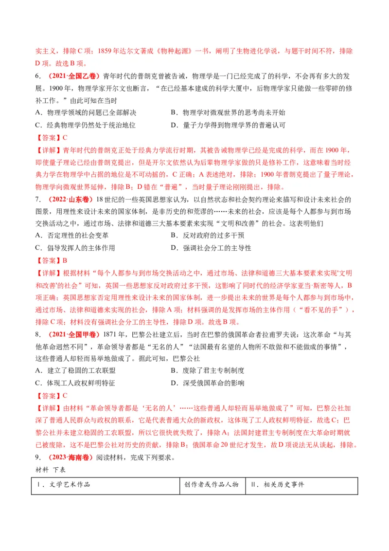 第10讲资本主义制度的确立（练习）（解析版）_2024年新高考资料_2.2024二轮复习_2024年高考历史二轮复习讲练测（新教材新高考）