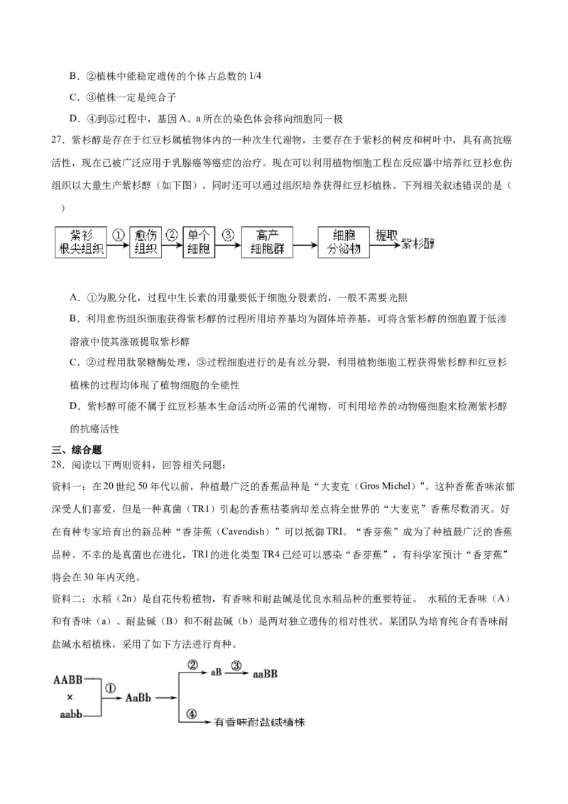 专题40植物细胞工程（原卷版）_2024年新高考资料_3.2024专项复习_备战2024年高考生物一轮复习重难点专项突破_专题40植物细胞工程-备战2024年高考生物一轮复习重难点专项突破