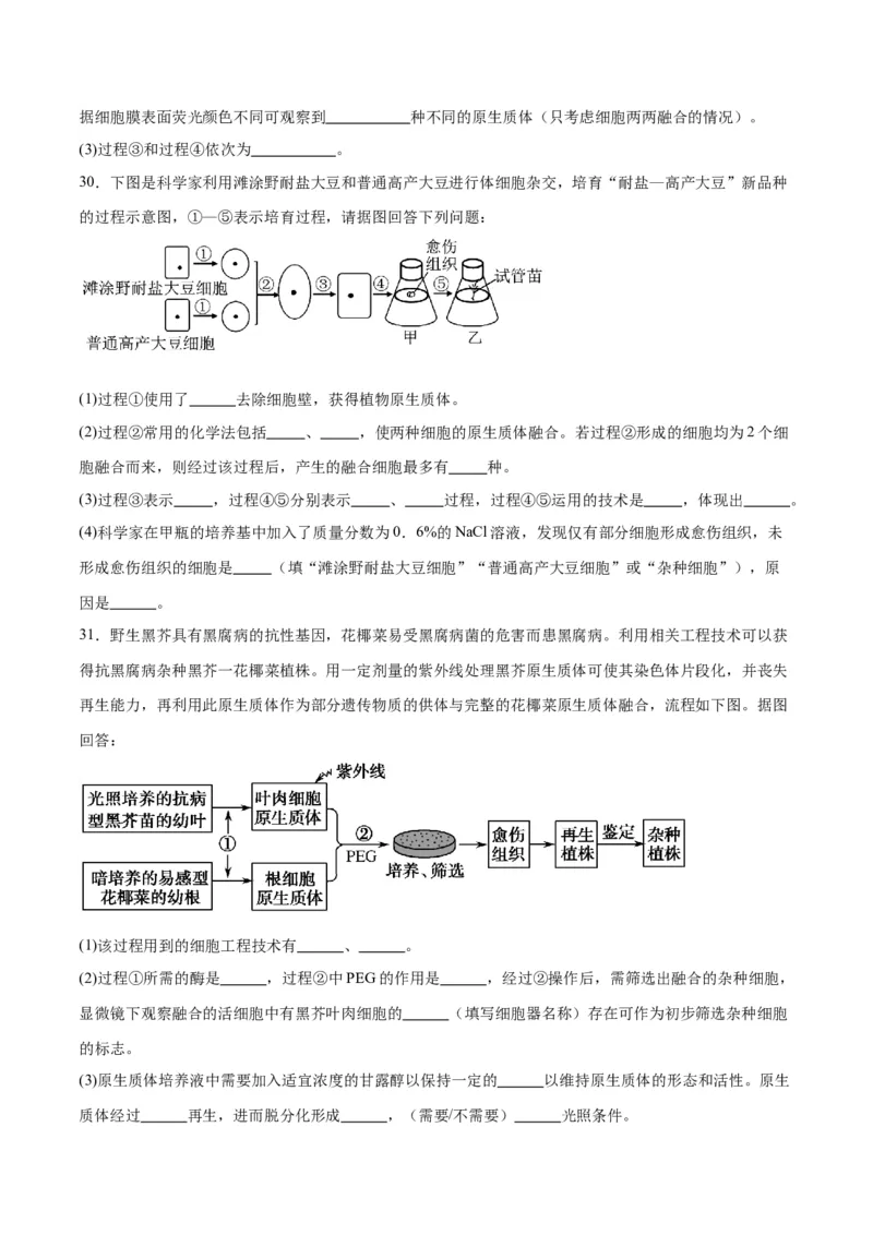 专题40植物细胞工程（原卷版）_2024年新高考资料_3.2024专项复习_备战2024年高考生物一轮复习重难点专项突破_专题40植物细胞工程-备战2024年高考生物一轮复习重难点专项突破