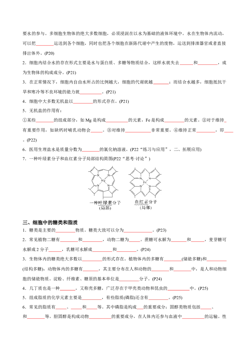 专题01细胞的物质基础（原卷版）_2024年新高考资料_3.2024专项复习_2024年高考生物热点&middot;重点&middot;难点专练（新高考专用）
