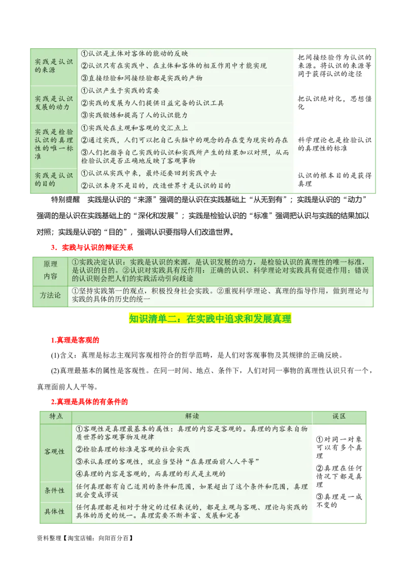 专题21探索认识的奥秘_新高考复习资料_2024年新高考资料_一轮复习资料_口袋书2024年高考政治一轮复习知识清单（新高考通用）