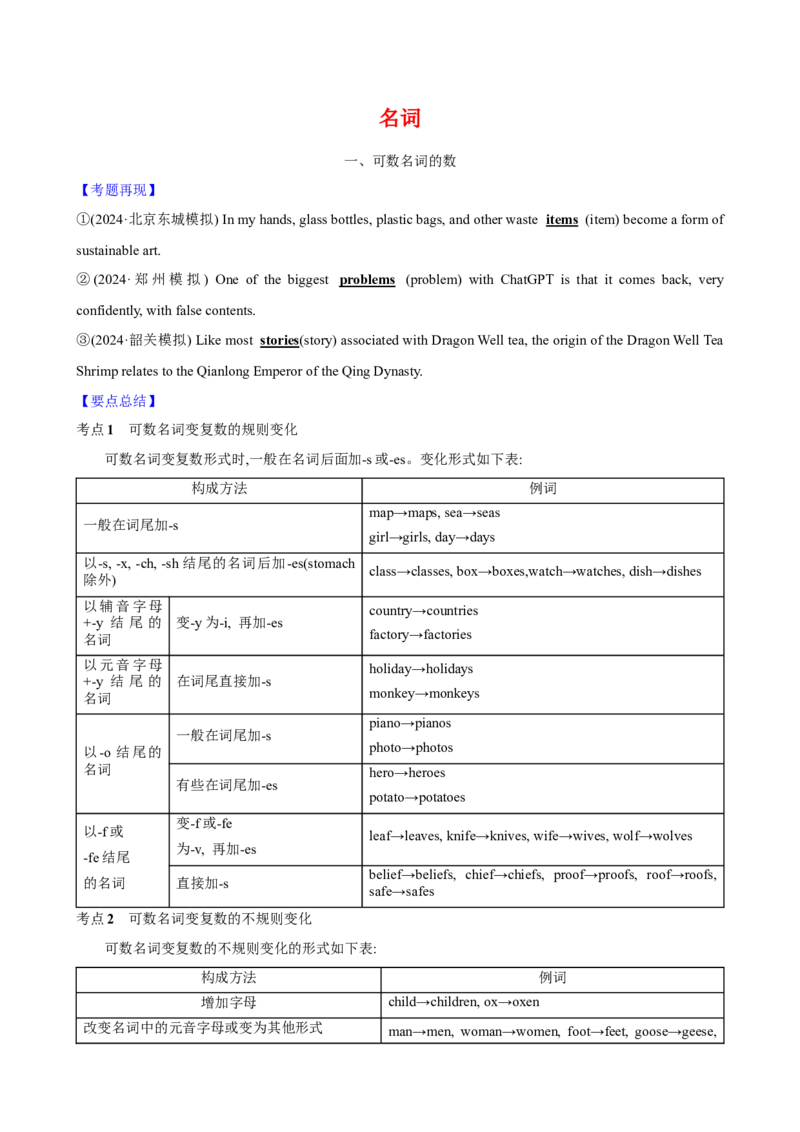 01.名词_03高考英语_2025年新高考资料_一轮复习_2025年高考英语一轮复习语法知识必备(知识点PPT+精析精练)_01.名词-2025年高考英语一轮复习语法知识必备(知识点PPT+精析精练)