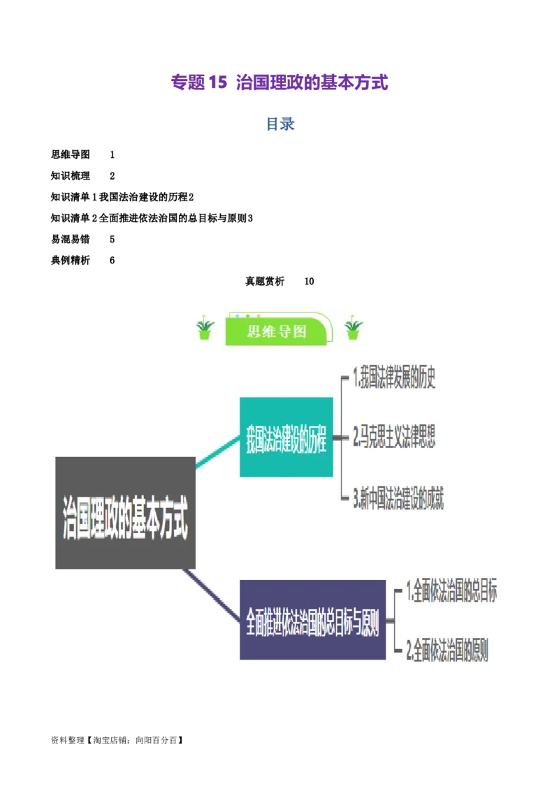 专题15治国理政的基本方式_新高考复习资料_2024年新高考资料_一轮复习资料_口袋书2024年高考政治一轮复习知识清单（新高考通用）