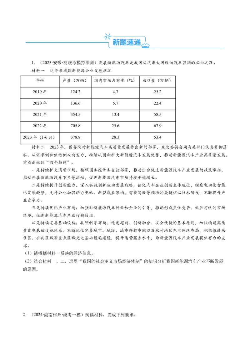 专题06&ldquo;图表类&rdquo;主观题(原卷版)_32024年新高考资料_2.2024二轮复习_2024年高考政治二轮热点题型归纳与变式演练（新高考通用）