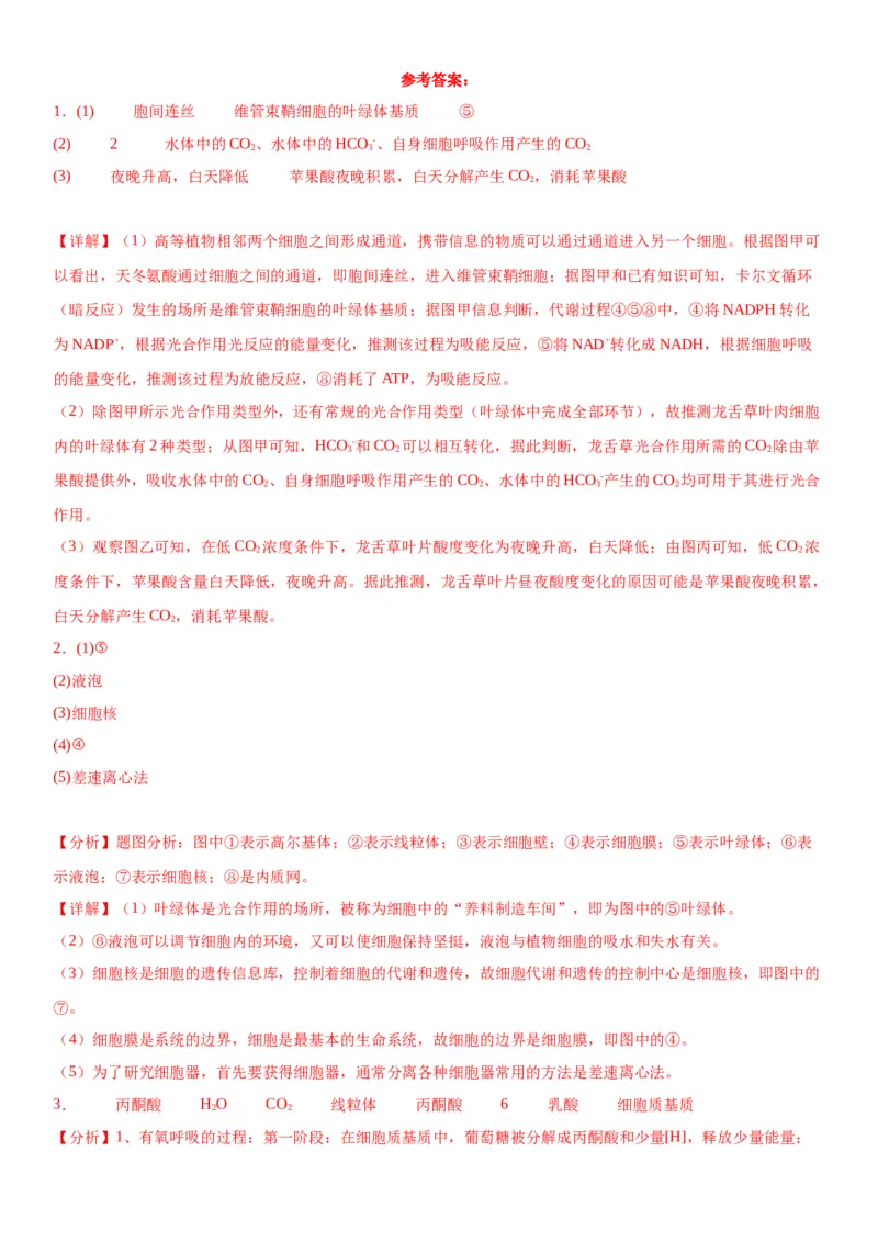 专题一分子与细胞（综合题特训）-2024年高考生物二轮复习专题训练（全国通用）（解析版）_2024年新高考资料_2.2024二轮复习_2024年高考生物二轮复习专题训练（全国通用）