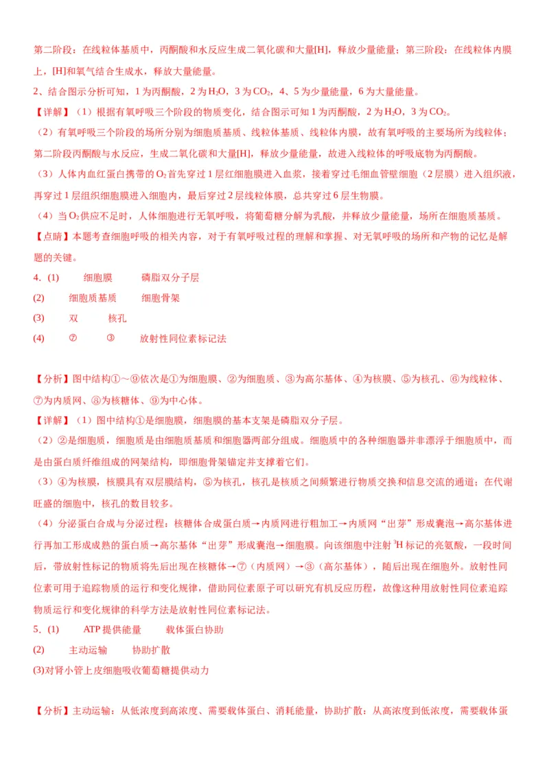 专题一分子与细胞（综合题特训）-2024年高考生物二轮复习专题训练（全国通用）（解析版）_2024年新高考资料_2.2024二轮复习_2024年高考生物二轮复习专题训练（全国通用）