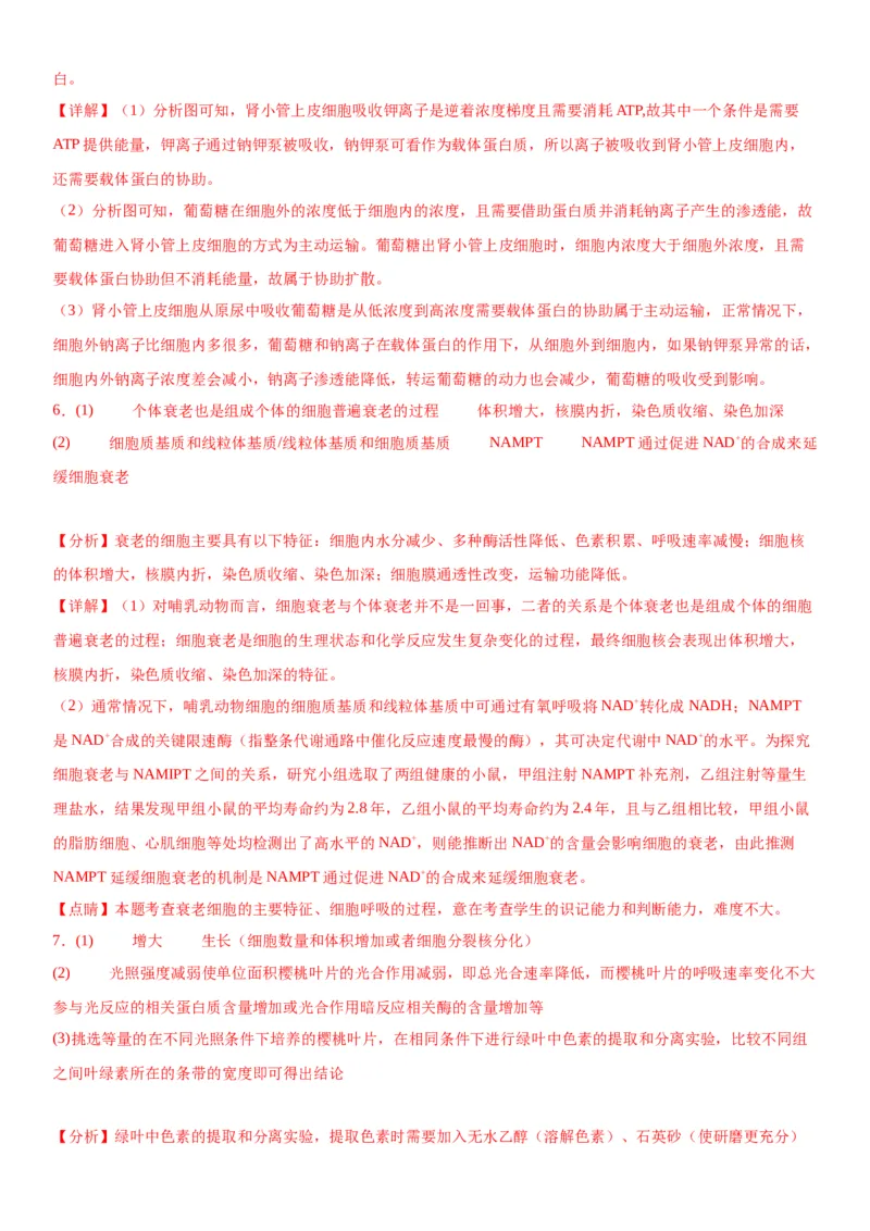 专题一分子与细胞（综合题特训）-2024年高考生物二轮复习专题训练（全国通用）（解析版）_2024年新高考资料_2.2024二轮复习_2024年高考生物二轮复习专题训练（全国通用）