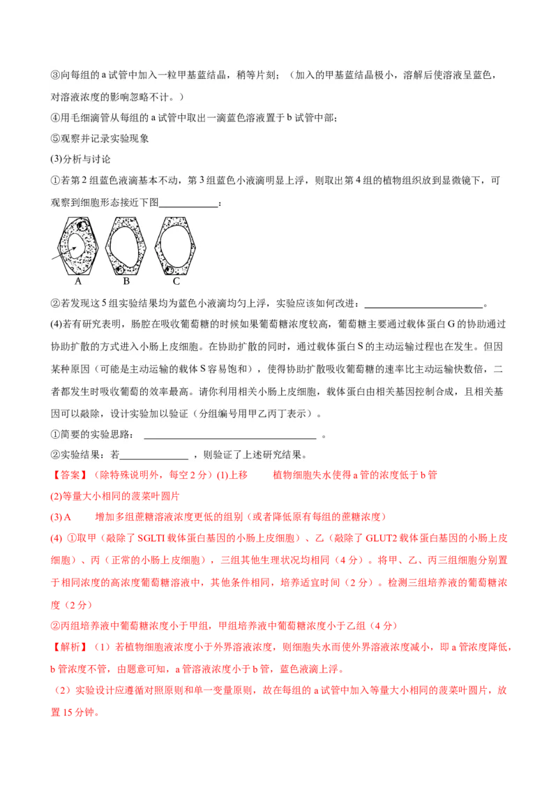 专题04实验设计类（细胞代谢）（解析版）_2024年新高考资料_2.2024二轮复习_备战2024年高考生物实验专项突破3143686_专题04实验设计类（细胞代谢）-备战2024年高考生物实验专项突破