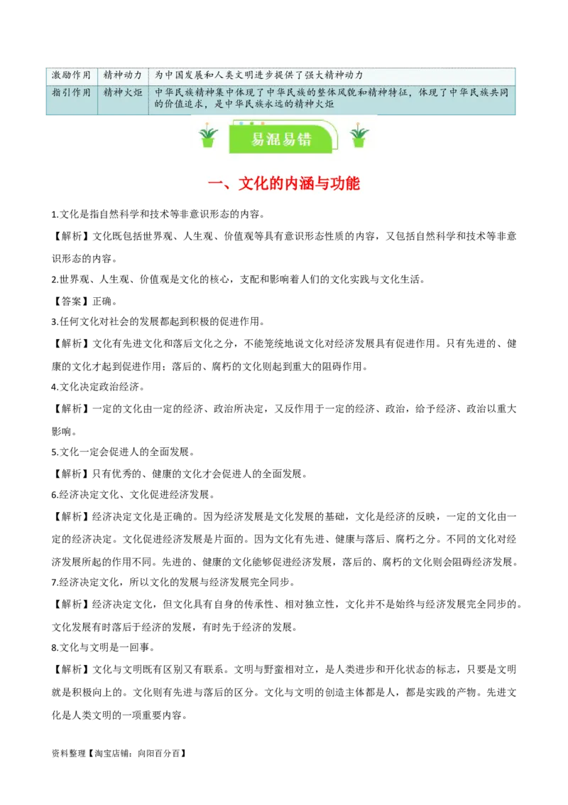 专题24继承发展中华优秀传统文化_新高考复习资料_2024年新高考资料_一轮复习资料_口袋书2024年高考政治一轮复习知识清单（新高考通用）