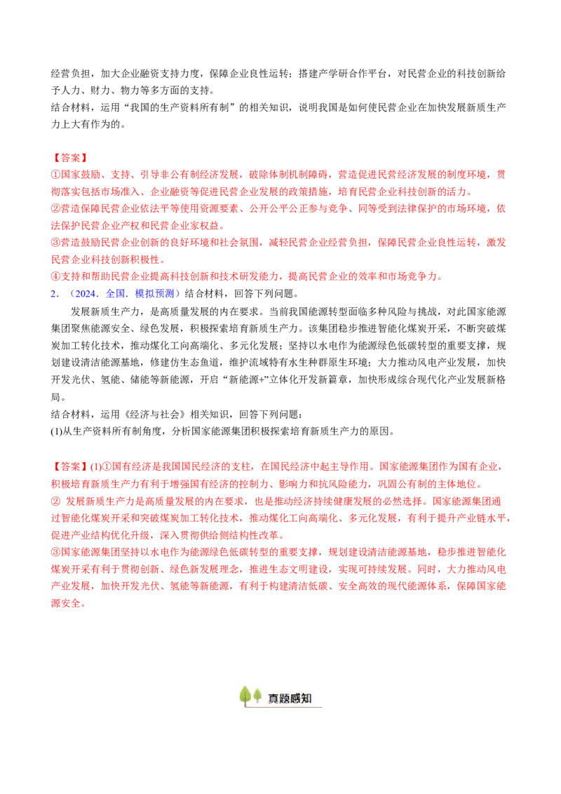 第一课我国的生产资料所有制（考点通关）（解析版）_新高考复习资料_2025年新高考资料_备战2025年高考政治一轮复习考点帮（新高考通用）