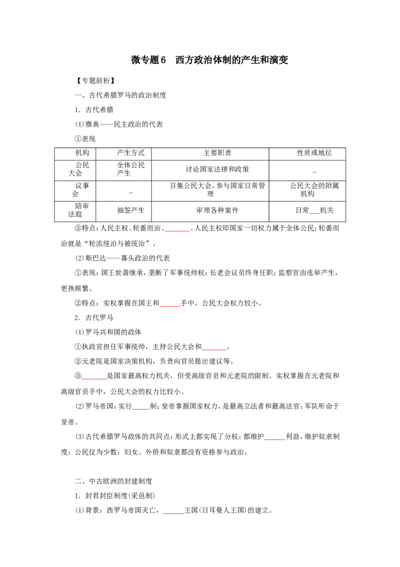 6西方政治体制的产生和演变（原卷版）_07高考历史_新高考复习资料_2022年新高考复习资料_备考2022高考历史二轮微专题试卷