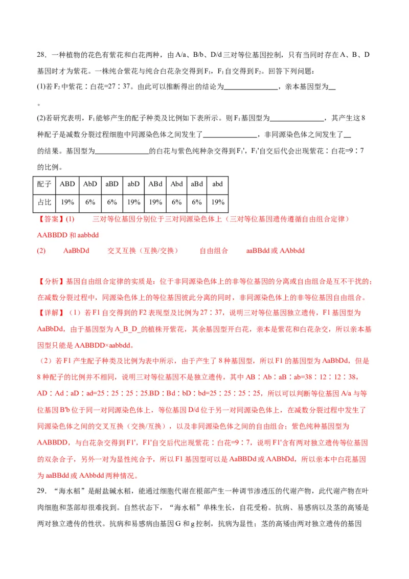 专题17自由组合（解析版)_2024年新高考资料_3.2024专项复习_备战2024年高考生物一轮复习重难点专项突破_专题17自由组合定律