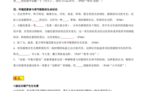 专题08植物生命活动调节（原卷版）_2024年新高考资料_3.2024专项复习_2024年高考生物热点&middot;重点&middot;难点专练（新高考专用）