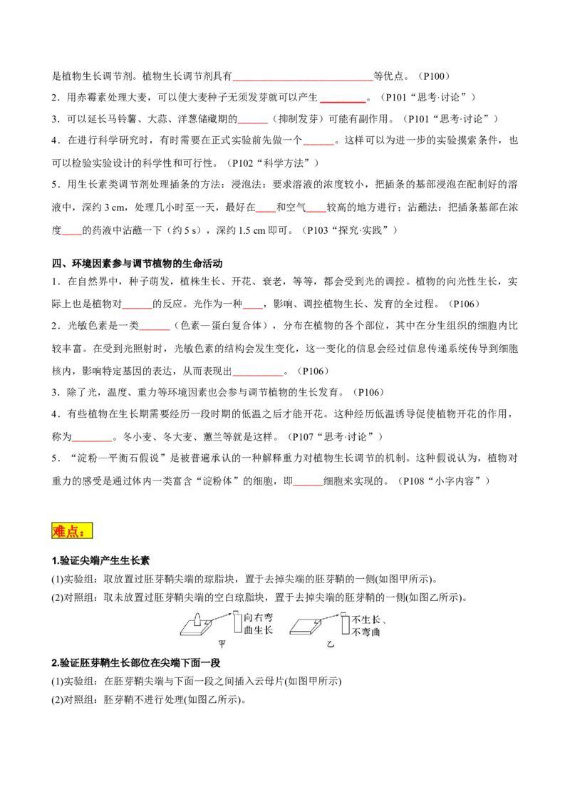 专题08植物生命活动调节（原卷版）_2024年新高考资料_3.2024专项复习_2024年高考生物热点&middot;重点&middot;难点专练（新高考专用）