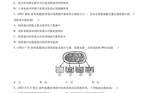专题01细胞的分子组成以及结构和功能-2022年高考真题和模拟题生物分专题训练（学生版）_2024年新高考资料_1.2024一轮复习_赠2022年高考生物真题与模拟题分类