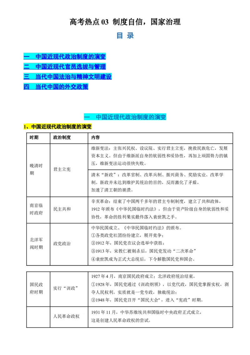 高考热点03制度自信，国家治理（讲义）（解析版）_2024年新高考资料_2.2024二轮复习_2024年高考历史二轮复习讲练测（新教材新高考）