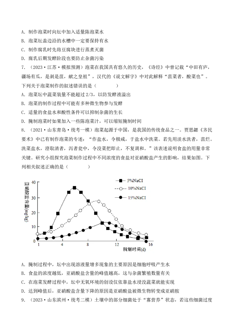 专题15发酵技术与微生物的实验室培养（原卷版）_2024年新高考资料_3.2024专项复习_备战2024年高考生物一轮复习重难点突破讲解与训练（新教材）