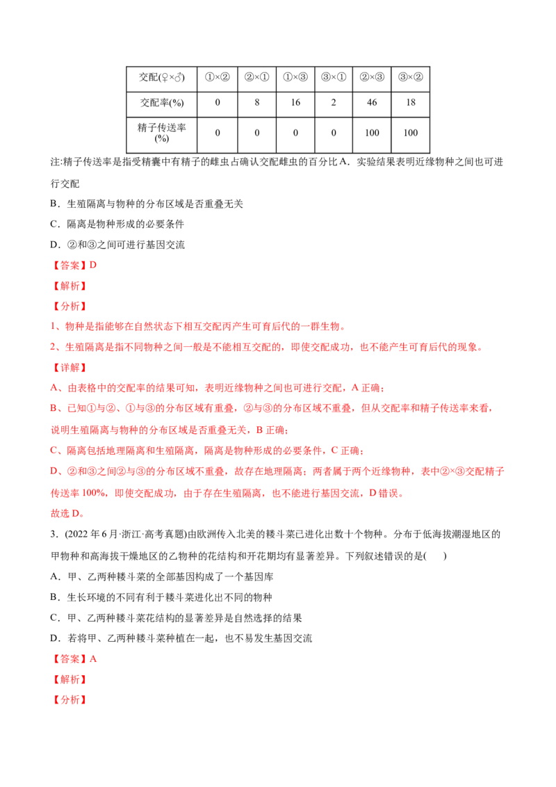 专题08生物的变异和进化-2022年高考真题和模拟题生物分专题训练（教师版含解析）_2024年新高考资料_1.2024一轮复习_赠2022年高考生物真题与模拟题分类