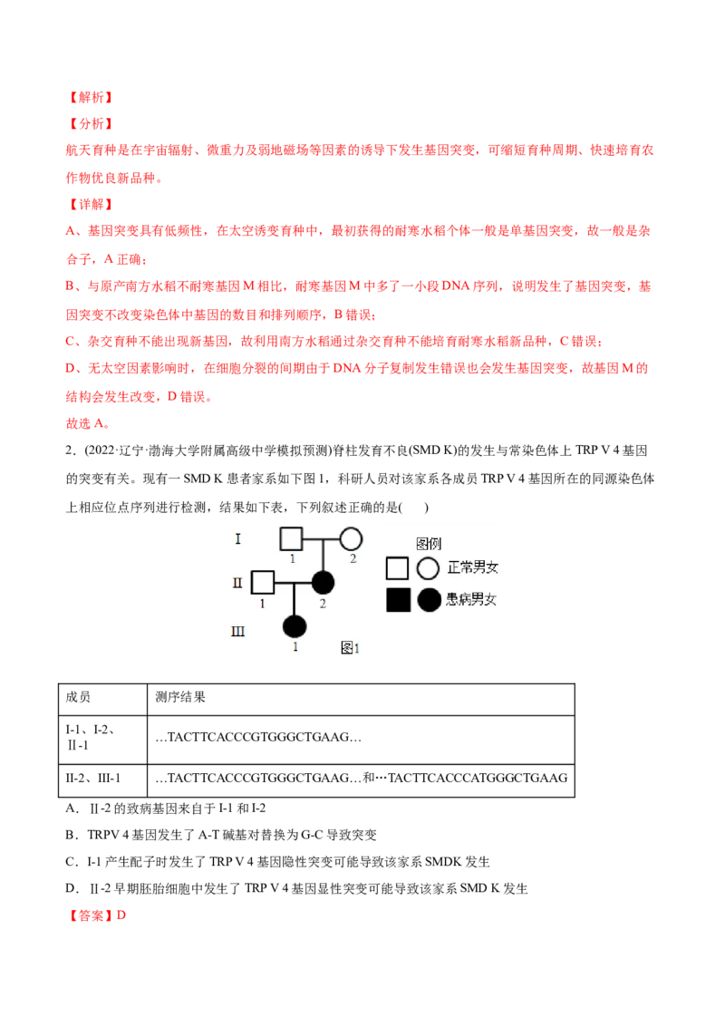 专题08生物的变异和进化-2022年高考真题和模拟题生物分专题训练（教师版含解析）_2024年新高考资料_1.2024一轮复习_赠2022年高考生物真题与模拟题分类
