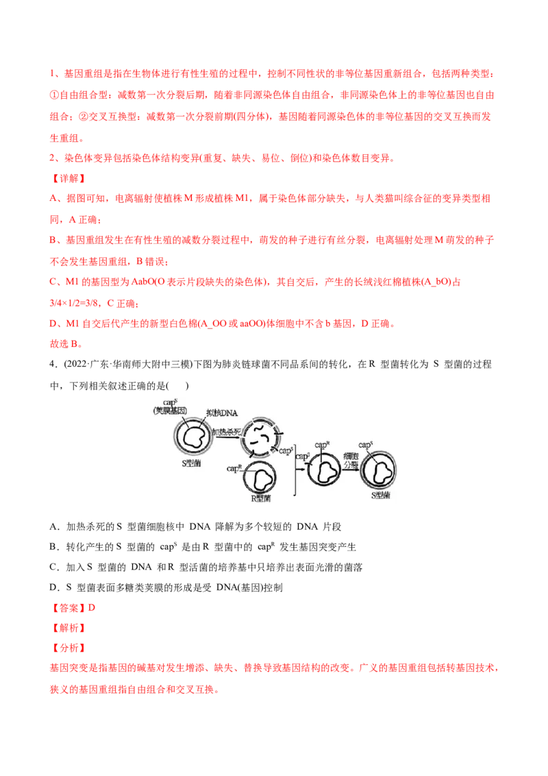 专题08生物的变异和进化-2022年高考真题和模拟题生物分专题训练（教师版含解析）_2024年新高考资料_1.2024一轮复习_赠2022年高考生物真题与模拟题分类