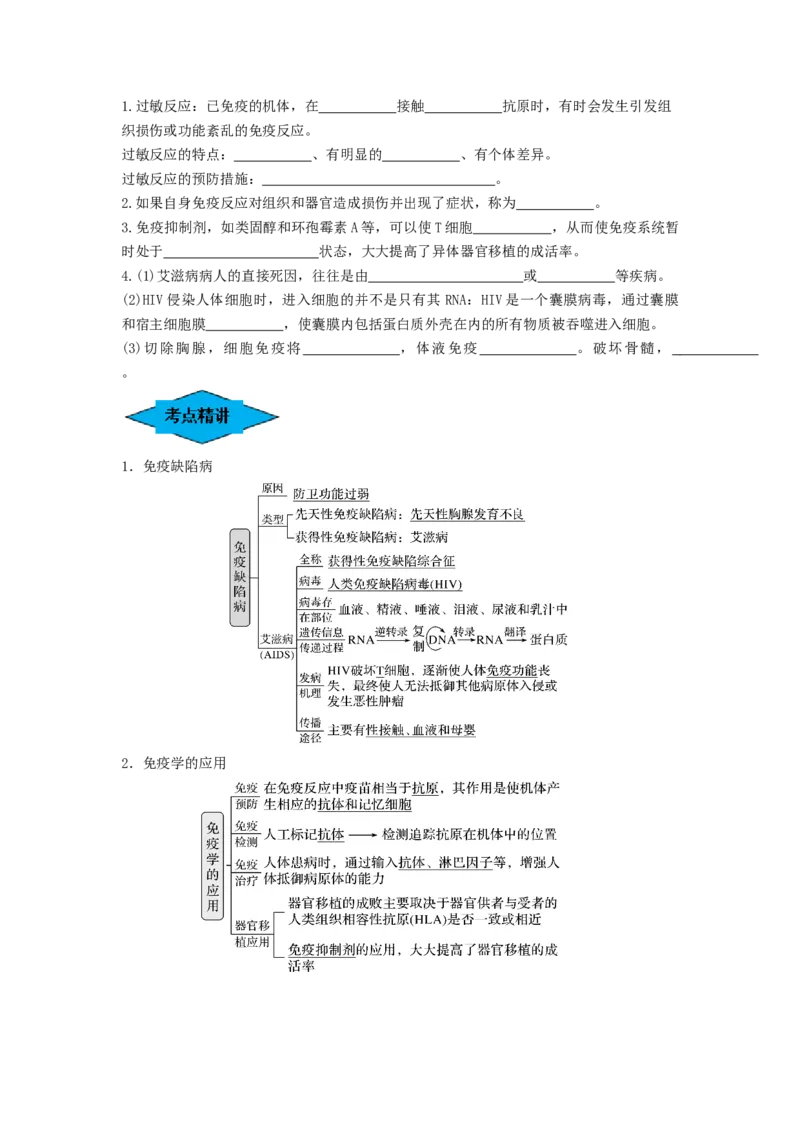 专题26免疫调节（串讲）（原卷版）_2024年新高考资料_1.2024一轮复习_备战2024年高考生物一轮复习串讲精练（新高考专用）