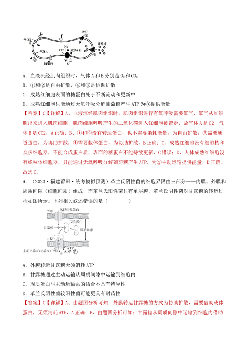 专题02细胞的基本结构和物质运输（解析版）_2024年新高考资料_3.2024专项复习_备战2024年高考生物一轮复习重难点突破讲解与训练（新教材）