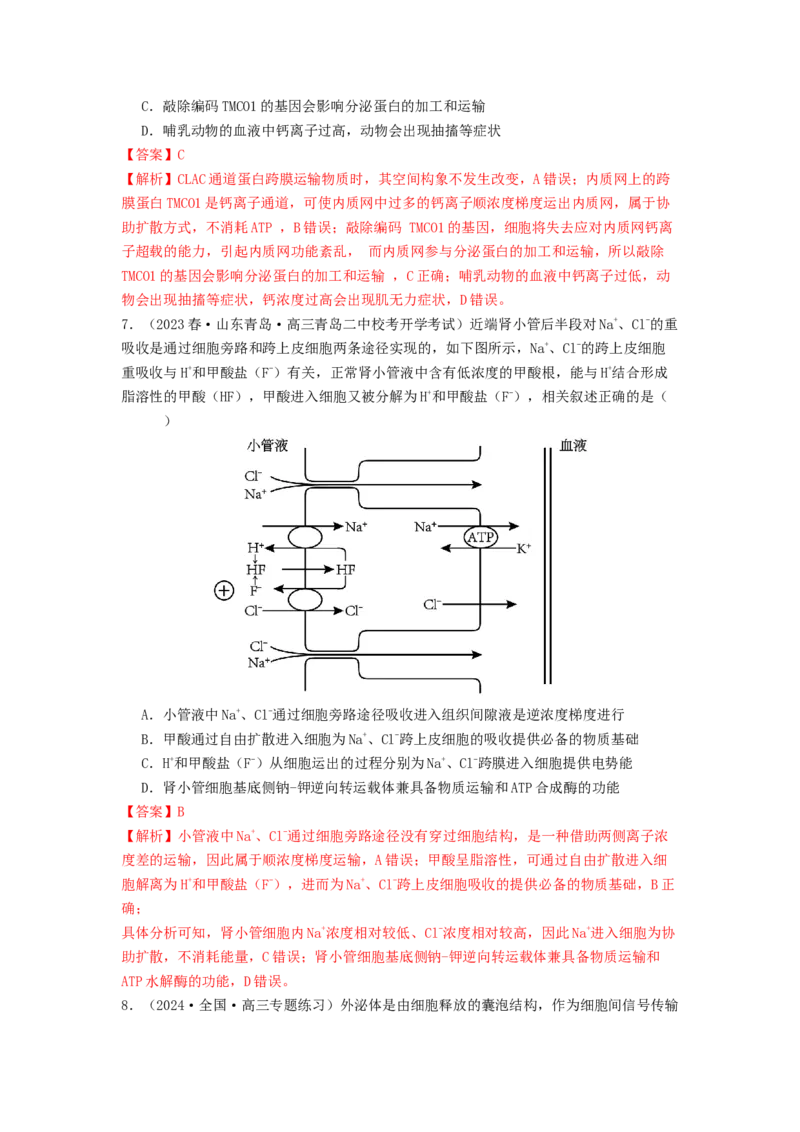专题07物质的运输（解析版）_2024年新高考资料_1.2024一轮复习_备战2024年高考生物一轮复习抢分特训（全国通用）_专题07+物质的运输-备战2024年高考生物一轮复习抢分特训（全国通用）