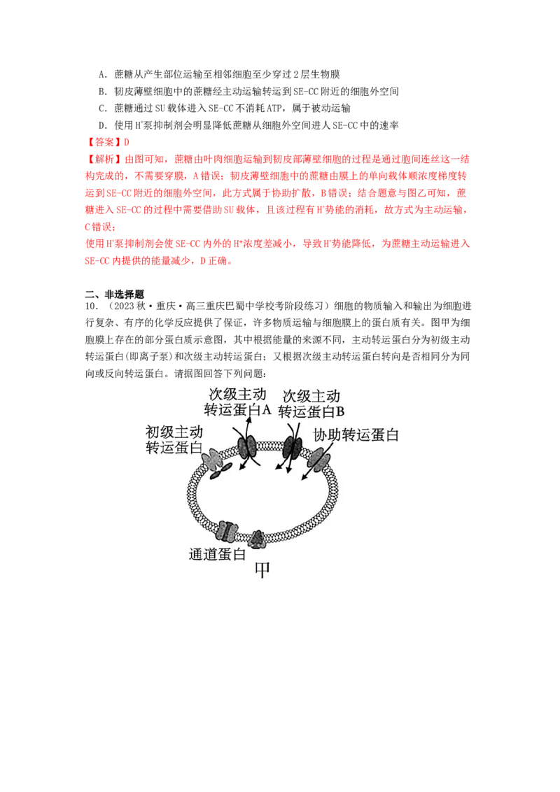 专题07物质的运输（解析版）_2024年新高考资料_1.2024一轮复习_备战2024年高考生物一轮复习抢分特训（全国通用）_专题07+物质的运输-备战2024年高考生物一轮复习抢分特训（全国通用）