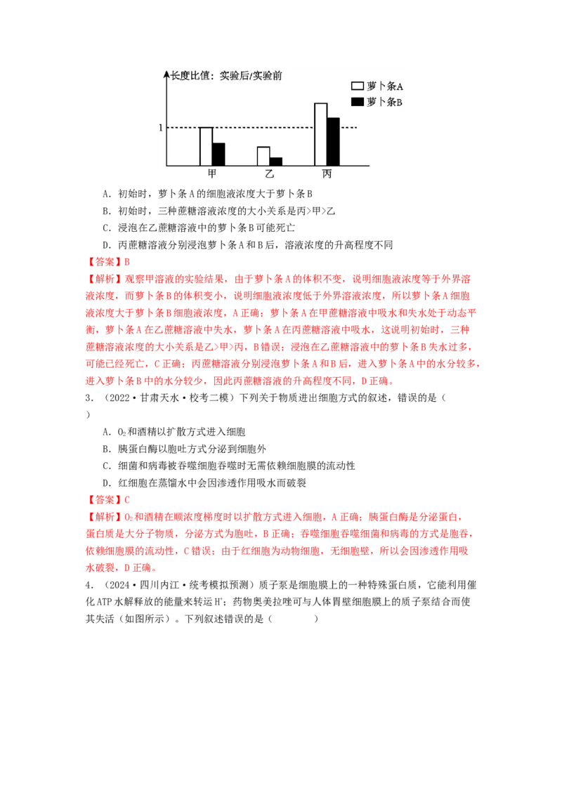 专题07物质的运输（解析版）_2024年新高考资料_1.2024一轮复习_备战2024年高考生物一轮复习抢分特训（全国通用）_专题07+物质的运输-备战2024年高考生物一轮复习抢分特训（全国通用）