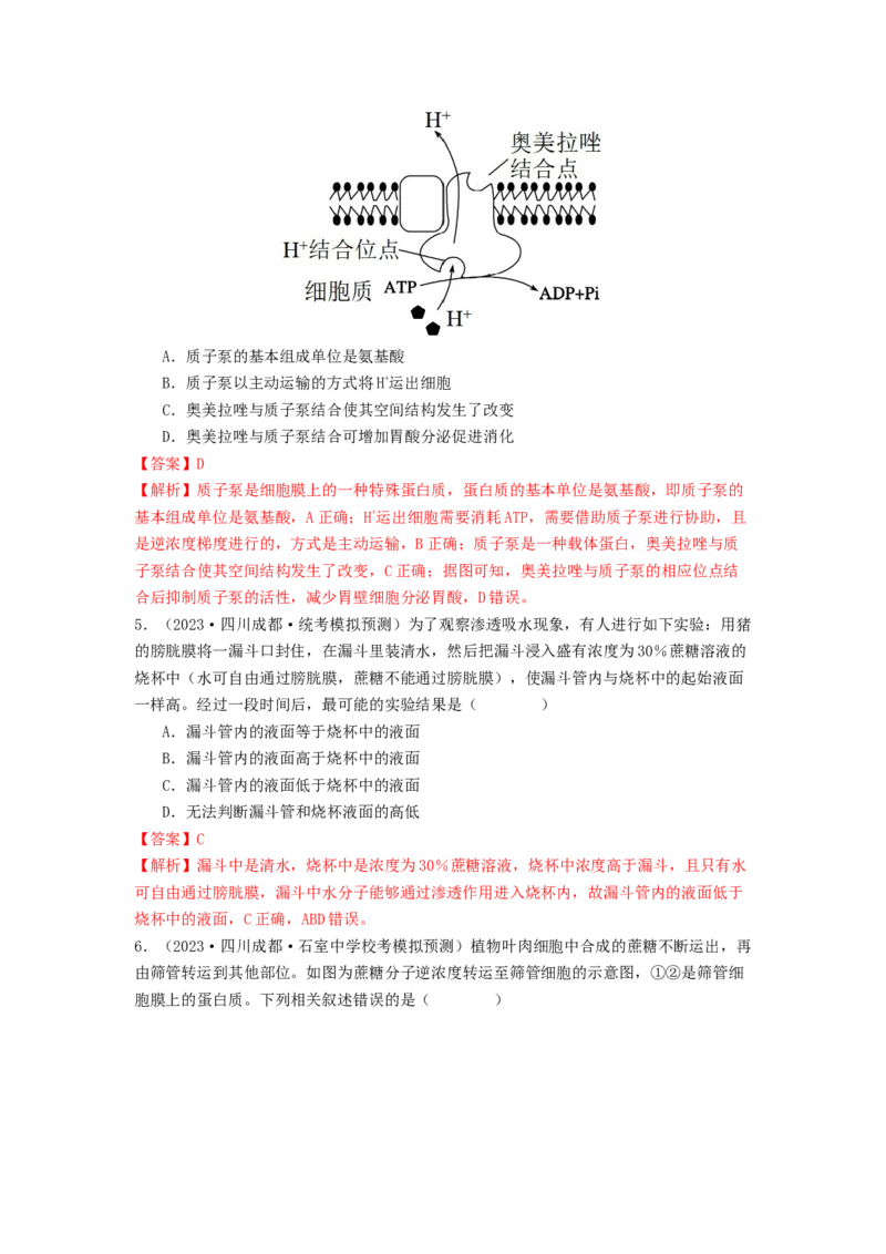 专题07物质的运输（解析版）_2024年新高考资料_1.2024一轮复习_备战2024年高考生物一轮复习抢分特训（全国通用）_专题07+物质的运输-备战2024年高考生物一轮复习抢分特训（全国通用）