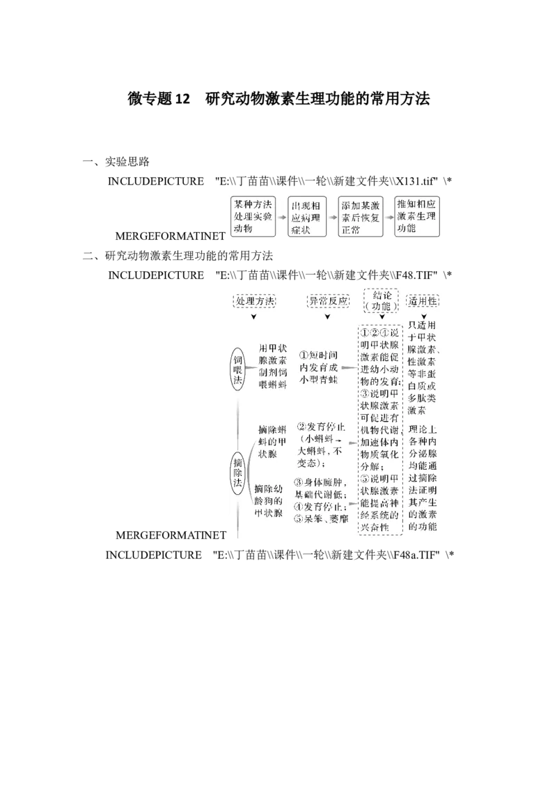 微专题12研究动物激素生理功能的常用方法_2024年新高考资料_1.2024一轮复习_2024年高考生物一轮复习讲义（新人教版）_另附1套Word版题库_选择性必修1_第八单元稳态与调节