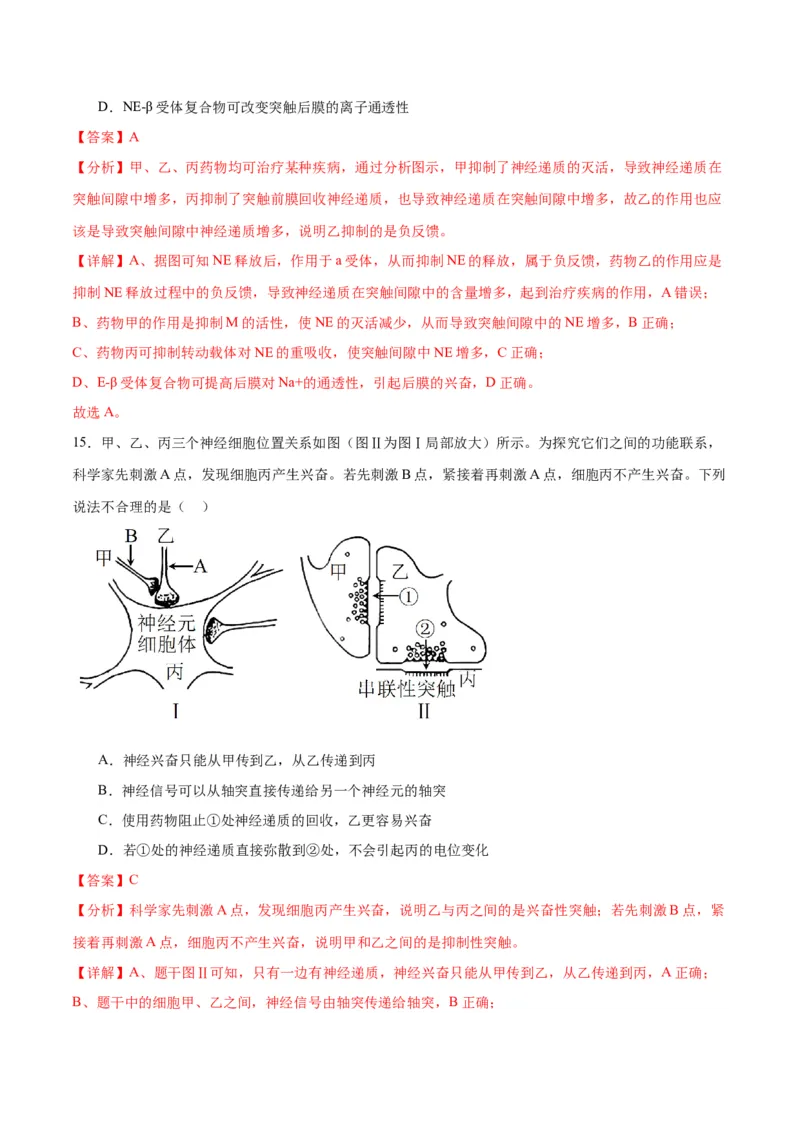 专题26神经调节（解析版)_2024年新高考资料_3.2024专项复习_备战2024年高考生物一轮复习重难点专项突破_专题26神经调节-备战2024年高考生物一轮复习重难点专项突破