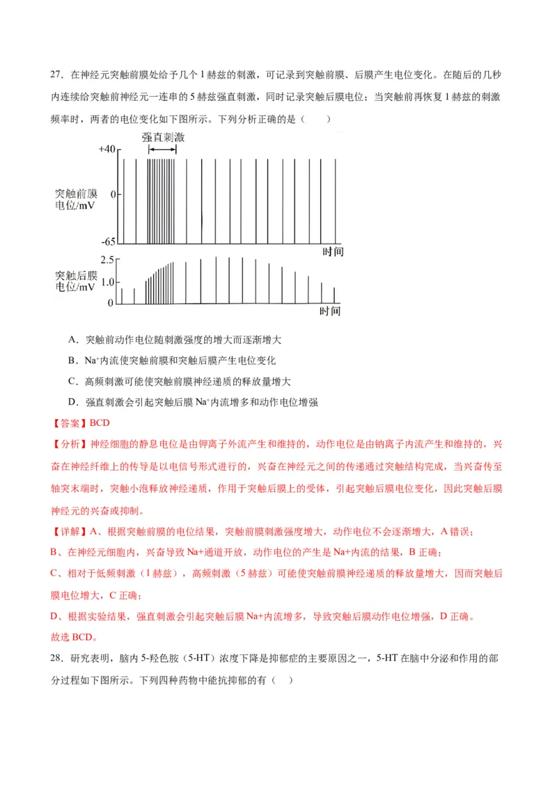 专题26神经调节（解析版)_2024年新高考资料_3.2024专项复习_备战2024年高考生物一轮复习重难点专项突破_专题26神经调节-备战2024年高考生物一轮复习重难点专项突破