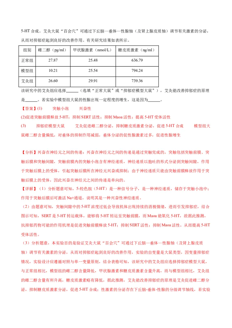 专题26神经调节（解析版)_2024年新高考资料_3.2024专项复习_备战2024年高考生物一轮复习重难点专项突破_专题26神经调节-备战2024年高考生物一轮复习重难点专项突破