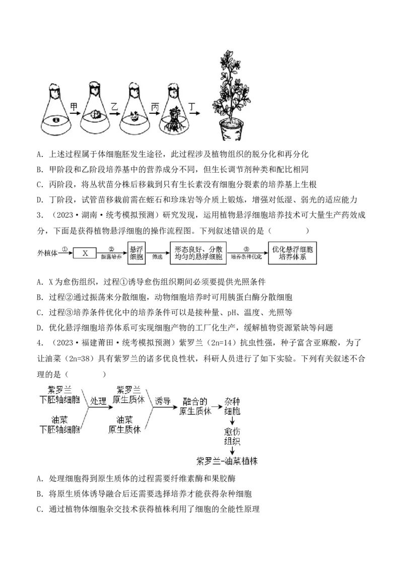 专题16植物细胞工程（原卷版）_2024年新高考资料_3.2024专项复习_备战2024年高考生物一轮复习重难点突破讲解与训练（新教材）