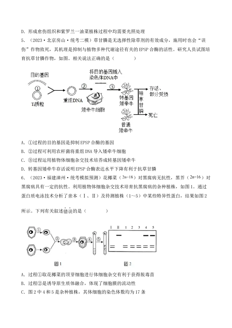 专题16植物细胞工程（原卷版）_2024年新高考资料_3.2024专项复习_备战2024年高考生物一轮复习重难点突破讲解与训练（新教材）
