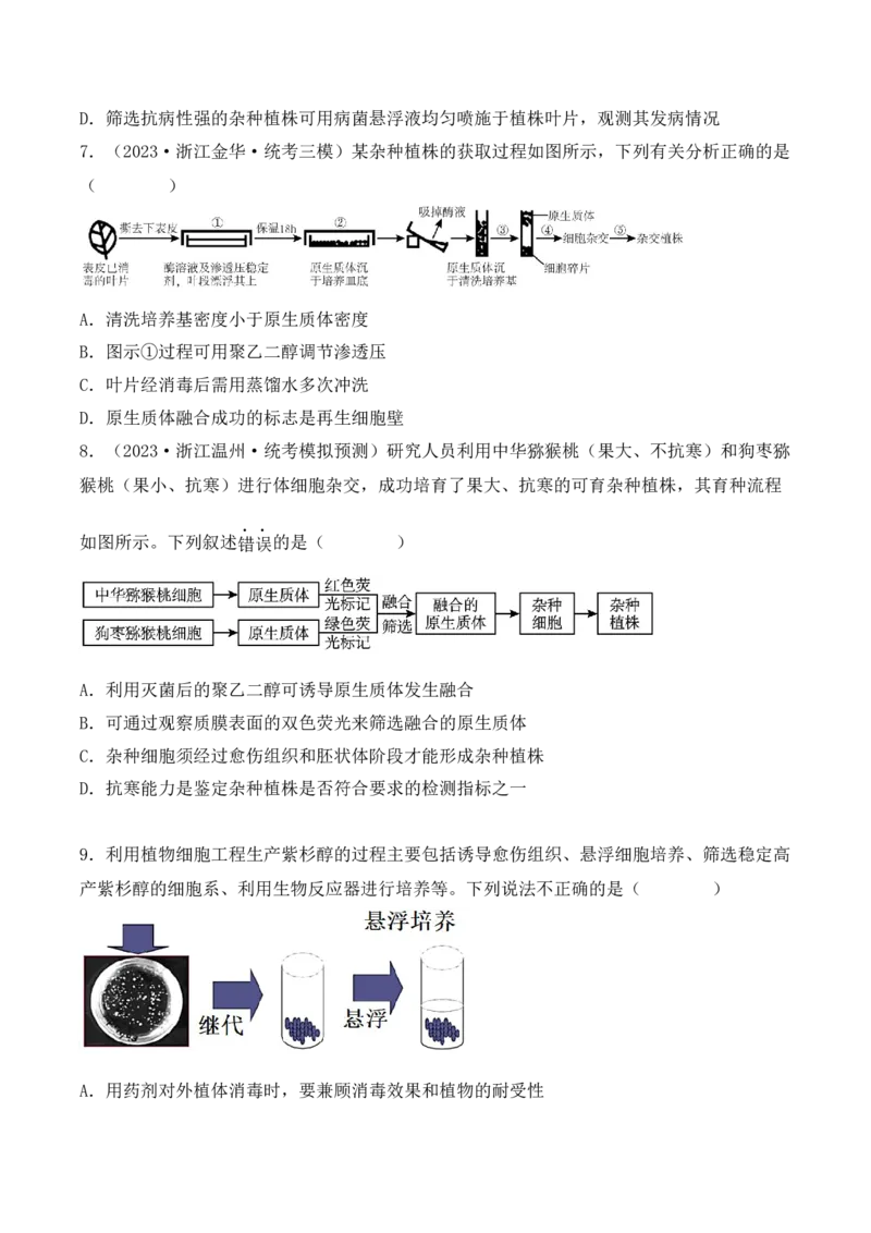 专题16植物细胞工程（原卷版）_2024年新高考资料_3.2024专项复习_备战2024年高考生物一轮复习重难点突破讲解与训练（新教材）