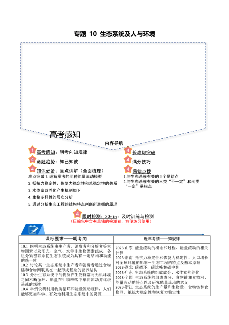 专题10生态系统及人与环境（解析版）_2024年新高考资料_3.2024专项复习_2024年高考生物热点&middot;重点&middot;难点专练（新高考专用）