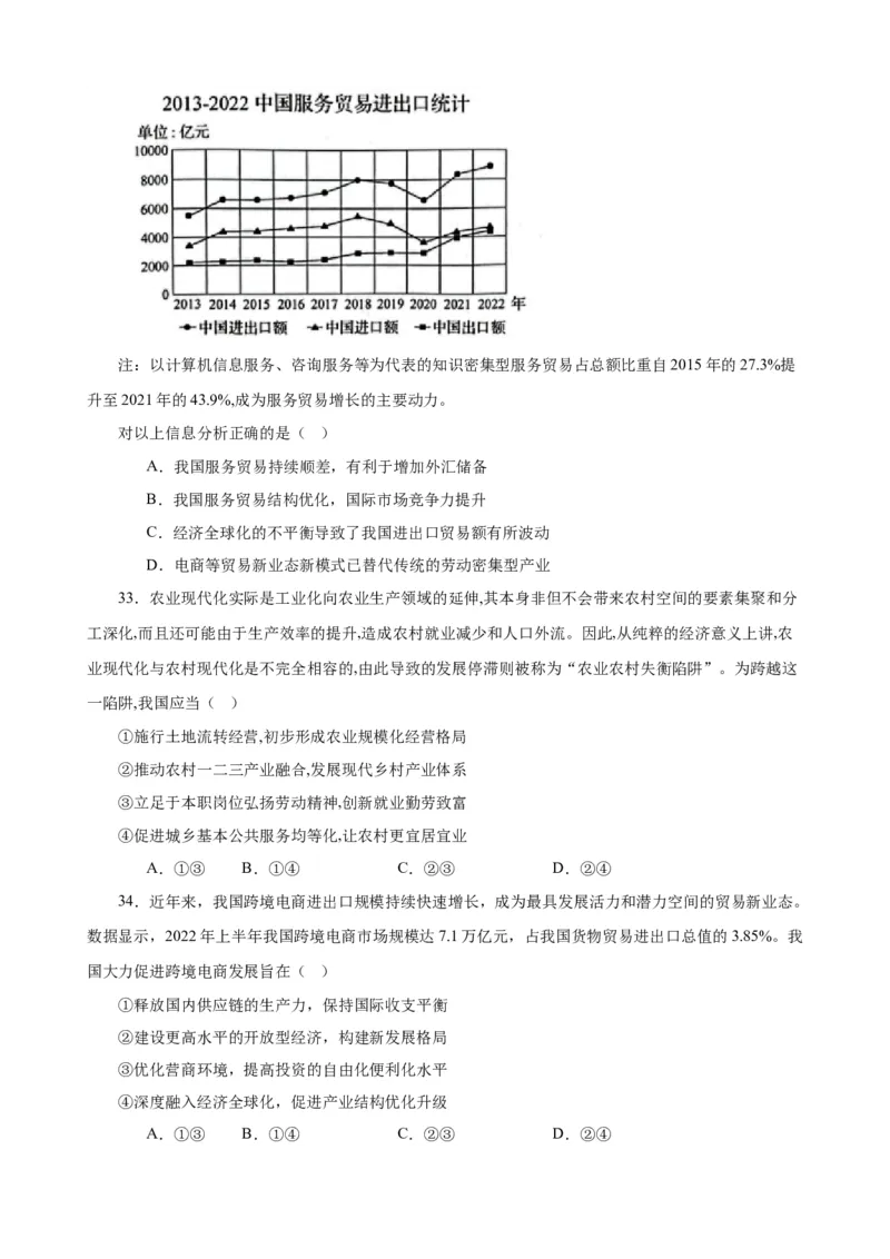 必修2《经济与社会》选择题专练50题(原卷版）-备战2024年高考政治考试易错题（新高考专用）_新高考复习资料_2024年新高考资料_专项复习资料_第二部分消灭易错专练