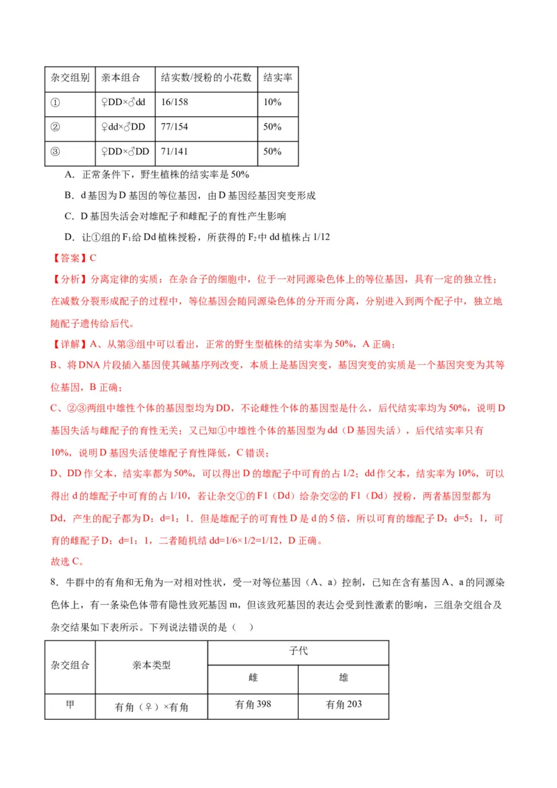 专题16分离定律（解析版)_2024年新高考资料_3.2024专项复习_备战2024年高考生物一轮复习重难点专项突破_专题16分离定律