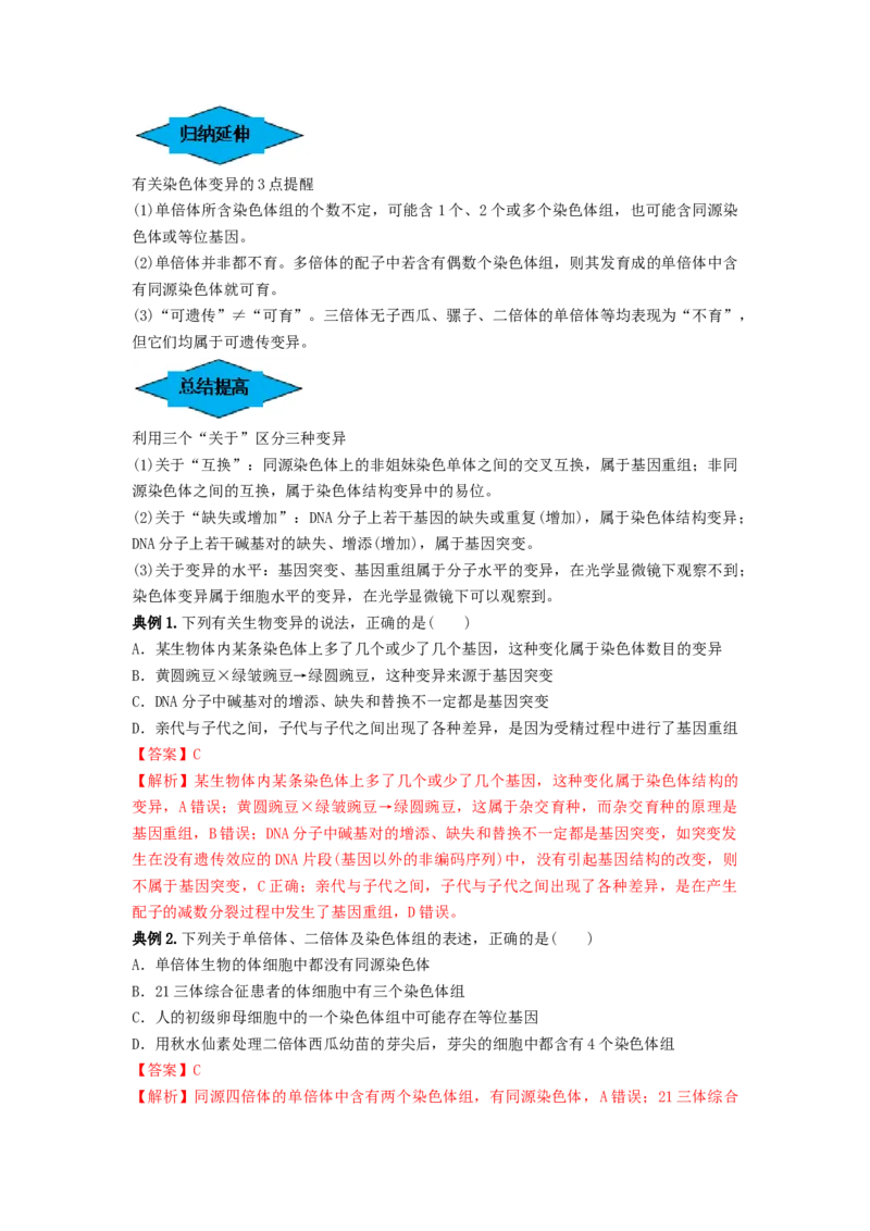 专题21染色体变异与育种（串讲）（解析版）_2024年新高考资料_1.2024一轮复习_备战2024年高考生物一轮复习串讲精练（新高考专用）