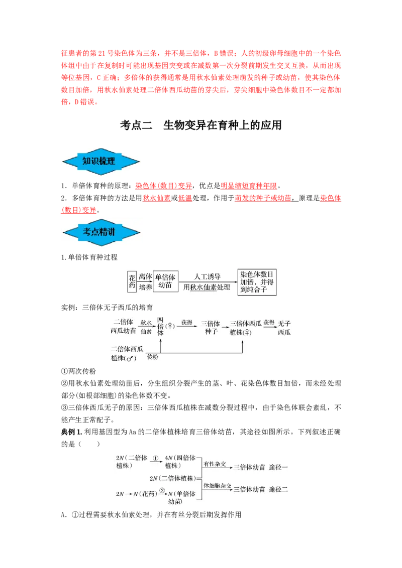 专题21染色体变异与育种（串讲）（解析版）_2024年新高考资料_1.2024一轮复习_备战2024年高考生物一轮复习串讲精练（新高考专用）