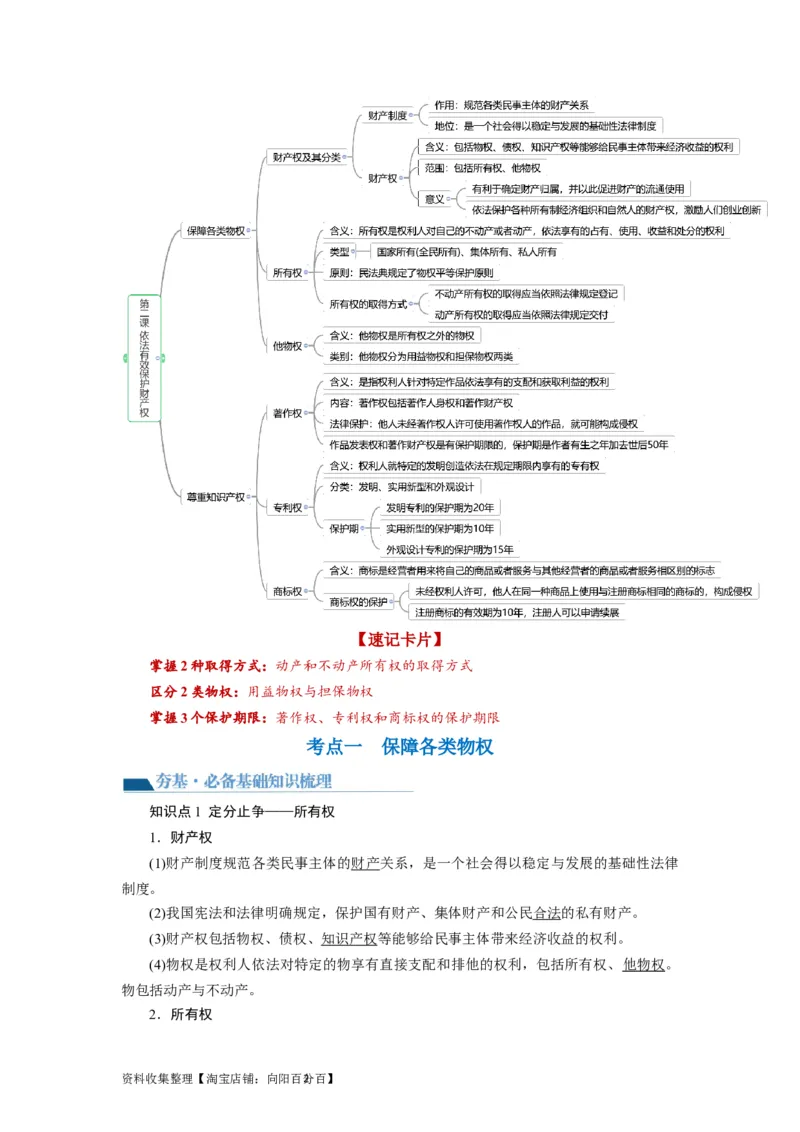 第02课依法有效保护财产权（讲义）（原卷版）_新高考复习资料_2024年新高考资料_一轮复习资料_完2024年高考政治一轮复习讲练测（课件+讲义+练习）（新教材新高考）_选择性必修2