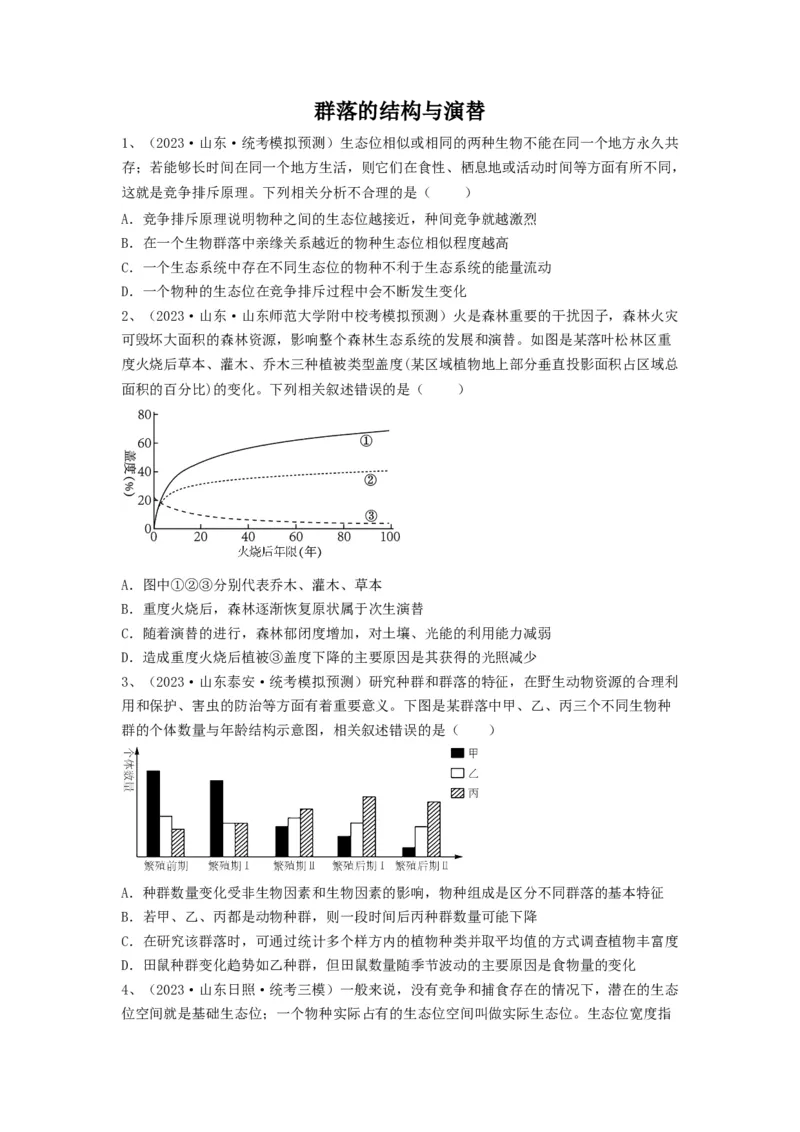 专题29群落的结构与演替（精练）（原卷版）_2024年新高考资料_1.2024一轮复习_备战2024年高考生物一轮复习串讲精练（新高考专用）