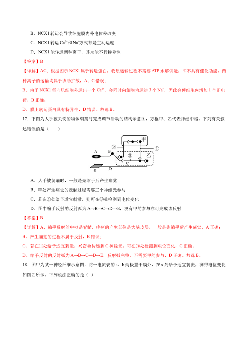 专题六稳态与调节（测试）（解析版）_2024年新高考资料_2.2024二轮复习_2024年高考生物二轮复习讲练测（新教材新高考）
