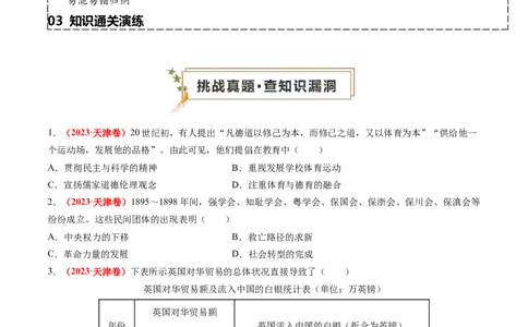 专题04中国近代史（原卷版）_2024年新高考资料_52024三轮冲刺_查漏补缺2024年高考历史复习冲刺过关（新高考专用）