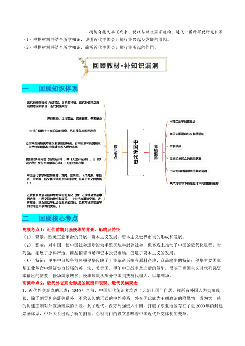 专题04中国近代史（原卷版）_2024年新高考资料_52024三轮冲刺_查漏补缺2024年高考历史复习冲刺过关（新高考专用）