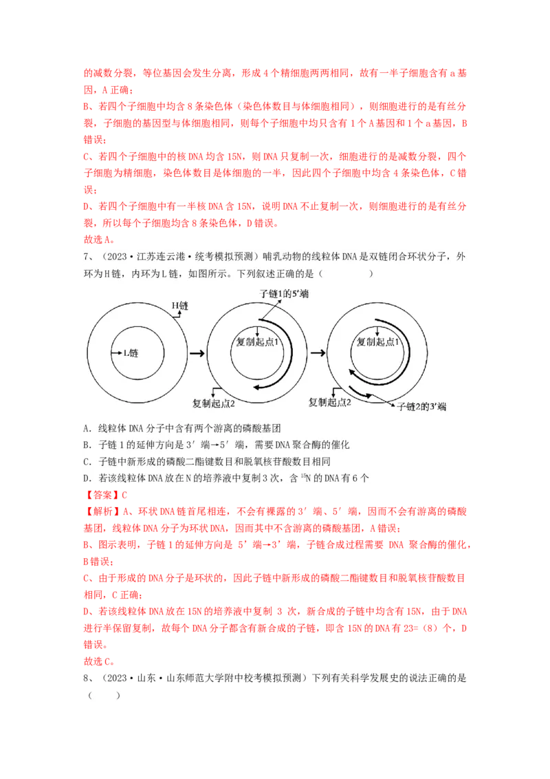 专题18DNA分子的结构、复制及基因的本质（精练）（解析版）_2024年新高考资料_1.2024一轮复习_备战2024年高考生物一轮复习串讲精练（新高考专用）